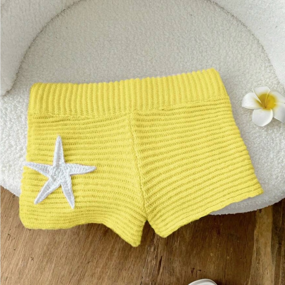 SHEIN Yellow Knit High Waist Shorts